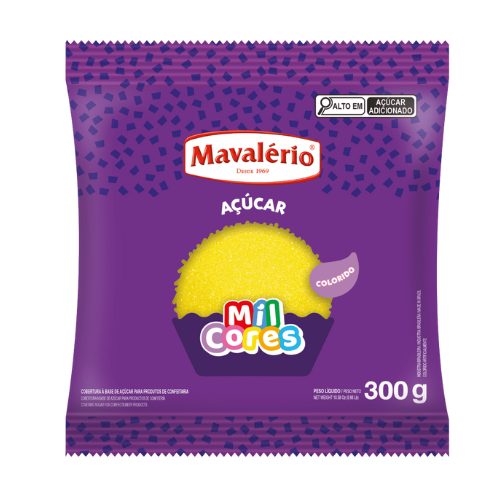 Açúcar Mavalério Colorido Amarelo - Pacote com 300G