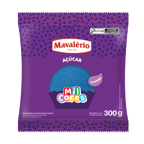 Açúcar Mavalério Colorido Azul - Pacote com 300G