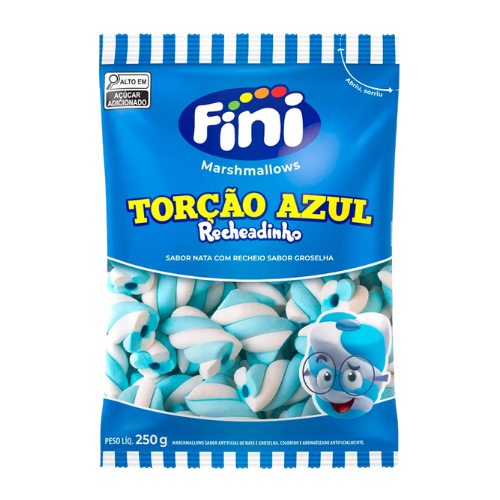 Marshmallow Fini Recheado Azul e Branco - Pacote com 250G