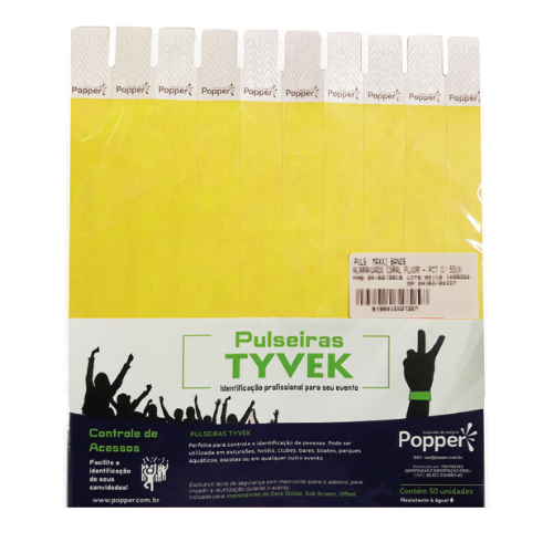 Pulseira Identificação Tyvek Amarela - Pacote com 50 UN