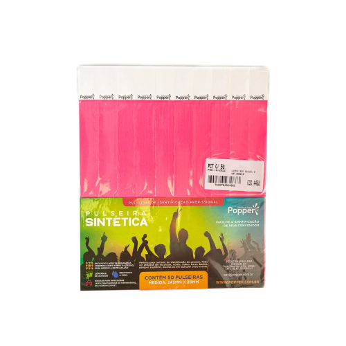 Pulseira Identificação Tyvek Coral - Pacote com 50 UN