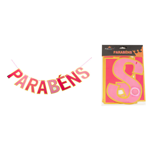 Faixa Parabéns Rosa e Dourado