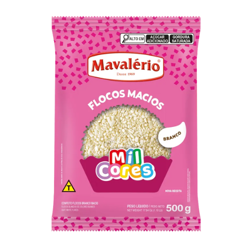Confeito Mavalério Flocos Branco Macio - Pacote com 500G