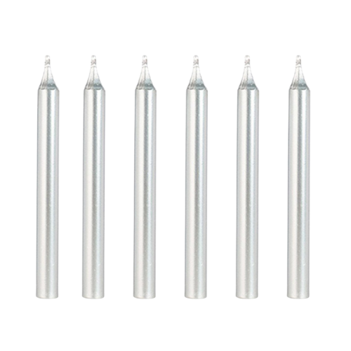 Vela Palito Metalizada Prateada - Kit com 6 UN