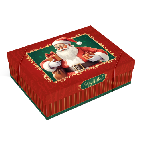 Caixa Presente Noel Retangular com Tampa e Elástico M