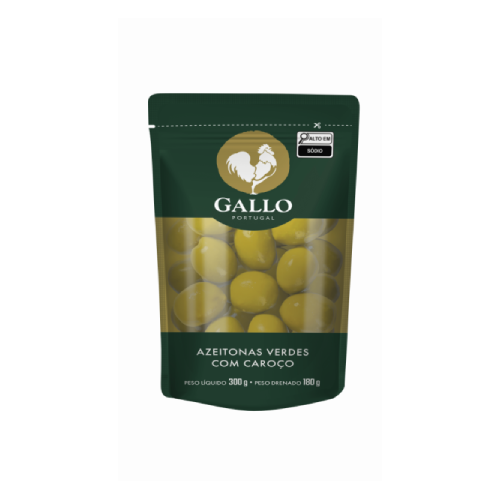 Azeitonas Verdes com Caroço Gallo - Sachê com 180G