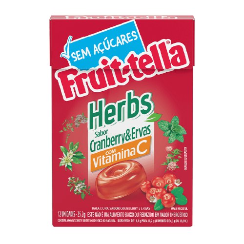 Bala Fruit-Tella Sabor Cranberry e Ervas - Caixa com 25,2G
