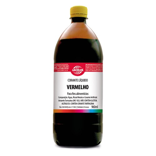Corante Alimentício Arcólor Vermelho - Garrafa com 960ML