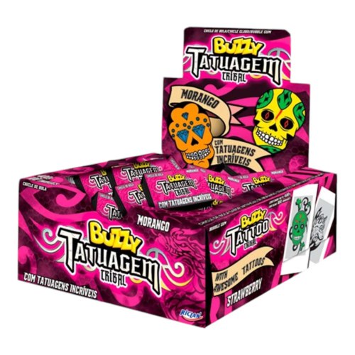 Chiclete Buzzy Tatuagem Tribal Sabor Morango - Embalagem com 360G