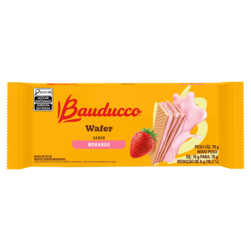 Biscoito Wafer Sabor Morango Bauducco - Pacote com 70G