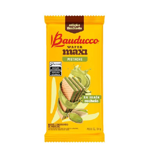 Biscoito Wafer Maxi Pistache Bauducco - Pacote com 104G