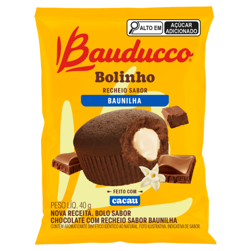 Bolinho Chocolate com Recheio Sabor Baunilha Bauducco - Pacote com 40G