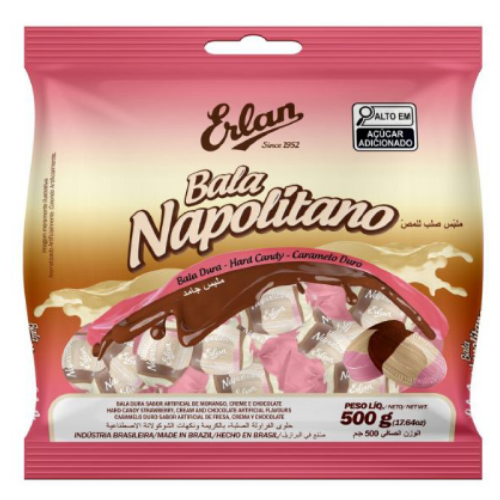 Bala Dura Erlan Sabor Napolitano - Embalagem com 500G