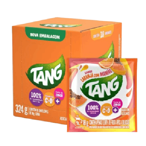 Refresco em Pó Tang Sabor Laranja e Mamão - Display com 18 Unidades