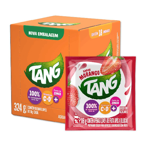 Refresco em Pó Tang Sabor Morango - Display com 18 Unidades
