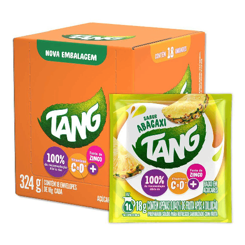 Refresco em Pó Tang Sabor Abacaxi - Display com 18 Unidades