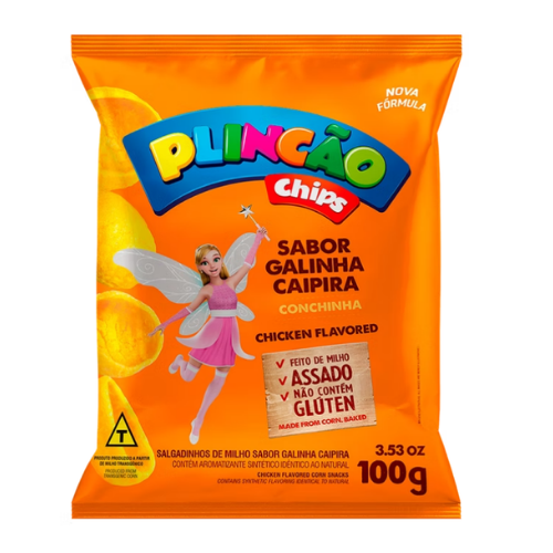 Salgadinho Plinc Chips Sabor Galinha Caipira - Pacote com 100G