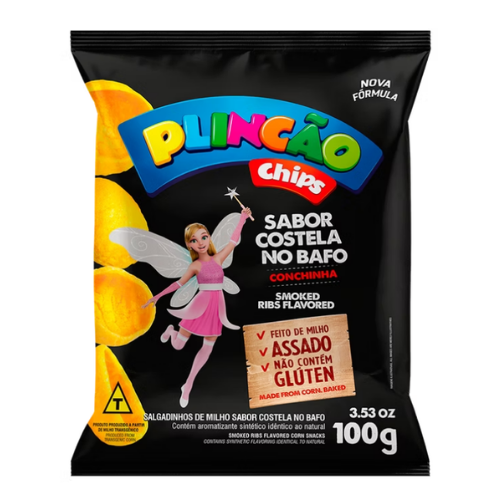 Salgadinho Plinc Chips Sabor Costela no Bafo - Pacote com 100G