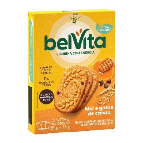 Biscoito Integral Bel Vita Mel e Gotas de Cacau - Embalagem com 75G