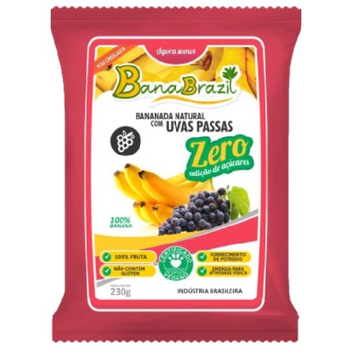 Doce BanaBrasil Bananada Natural com Uvas Passas Zero - Embalagem com 230G
