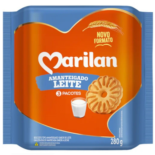 Biscoito Amanteigado Marilan Sabor Leite - Embalagem com 280G