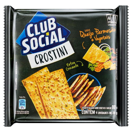 Biscoito Club Social Crostini Queijo Parmesão E Vegetais - Embalagem com 80G