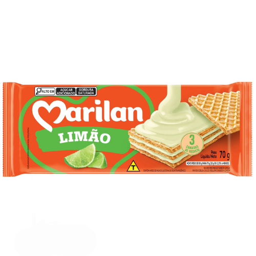 Biscoito Wafer Recheado Marilan Limão - Embalagem com 80G