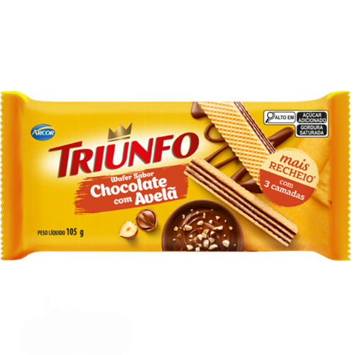 Biscoito Wafer Arcor Triunfo Chocolate com Avelã - Embalagem com 105G