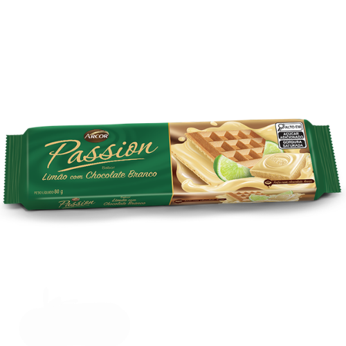 Bicoito Wafer Arcor Passion Sabor Limão com Chocolate Branco - Embalagem com 80G