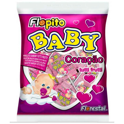 Pirulito Flopito Baby Coração Sabor Tutti Frutti - Pacote com 400G