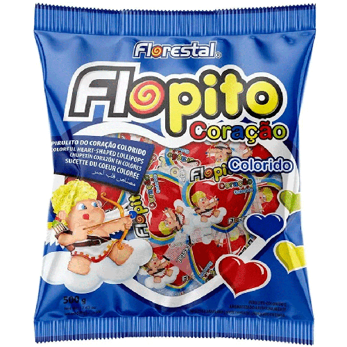 Pirulito Flopito Coração Colorido - Pacote com 500G