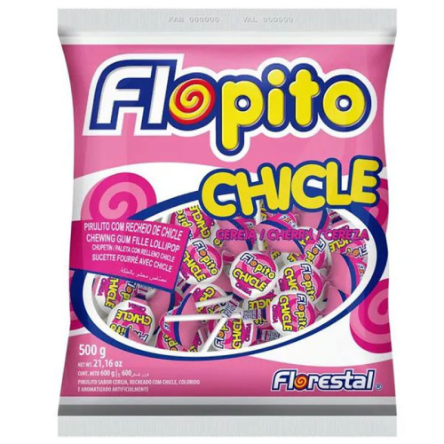 Pirulito Flopito Chicle Sabor Cereja - Pacote com 500G
