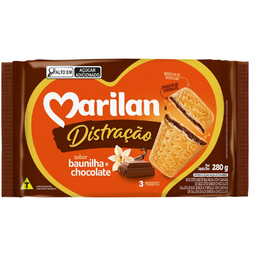 Biscoito Distração Marilan Sabor Baunilha e Chocolate - Embalagem com 280G