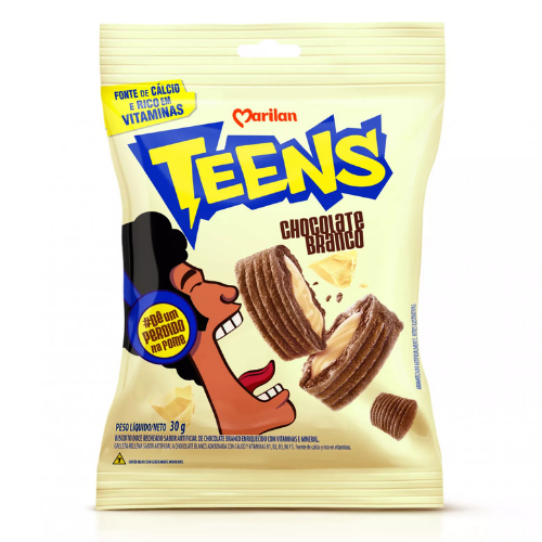 Biscoito Doce Recheado Teens Sabor Chocolate Branco - Embalagem com 30G