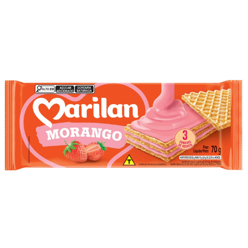 Biscoito Wafer Marilan Sabor Morango - Embalagem com 70G