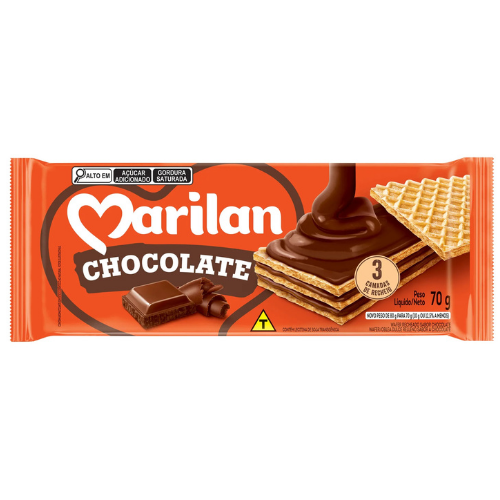 Biscoito Wafer Marilan Sabor Chocolate - Embalagem com 70G