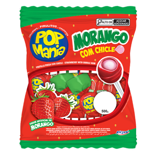 Pirulito Pop Mania Sabor Morango - Embalagem com 500G
