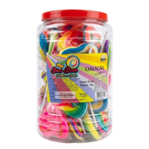 Pirulito Bico Doce Coração - Pote com 1KG