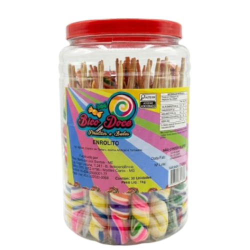Pirulito Bico Doce Enrolito - Pote com 1KG
