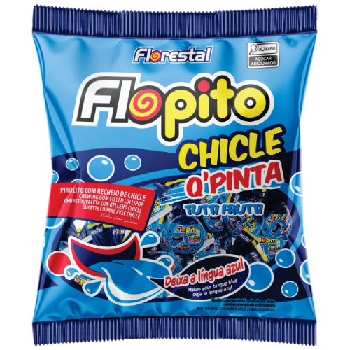 Pirulito Flopito Chicle Pinta Língua Azul - Pacote com 500G