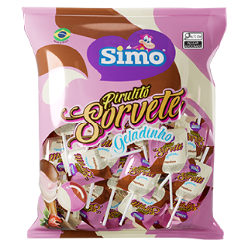 Pirulito Simonetto Sorvete Geladinho Napolitano - Pacote com 400G