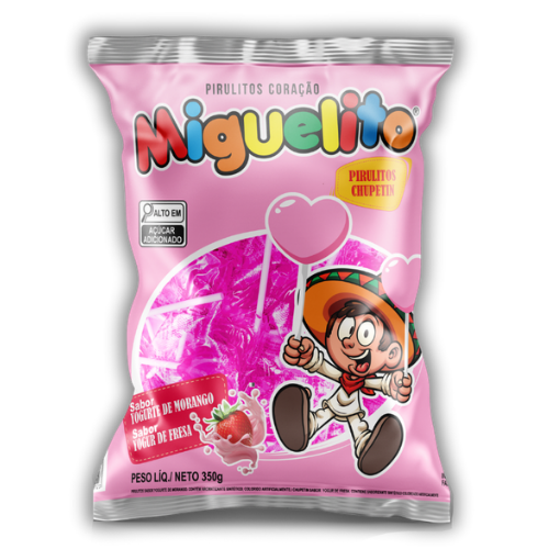 Pirulito Miguelito Coração Sabor Yogurte de Morango - Pacote com 350G