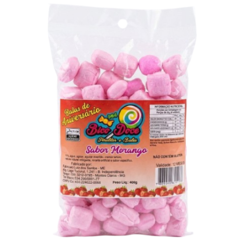 Bala de Aniversário Bico Doce Sabor Morango - Pacote com 400G