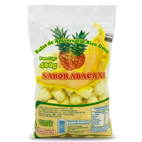 Bala de Aniversário Bico Doce Sabor Abacaxi - Pacote com 400G