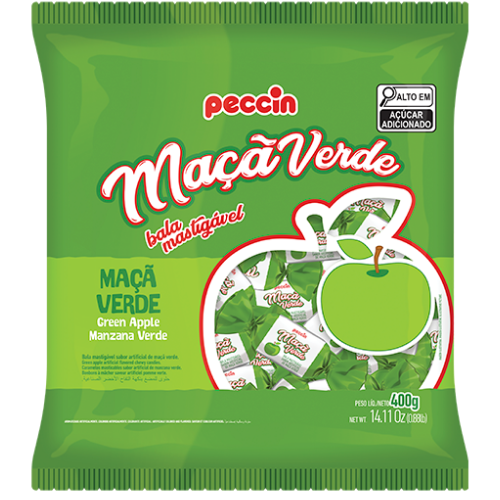 Bala Mastigável Peccin Maçã Verde - Embalagem com 400G