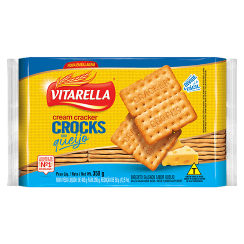 Biscoito Vitarella Salgado Cream Cracker Sabor Queijo - Pacote com 350G