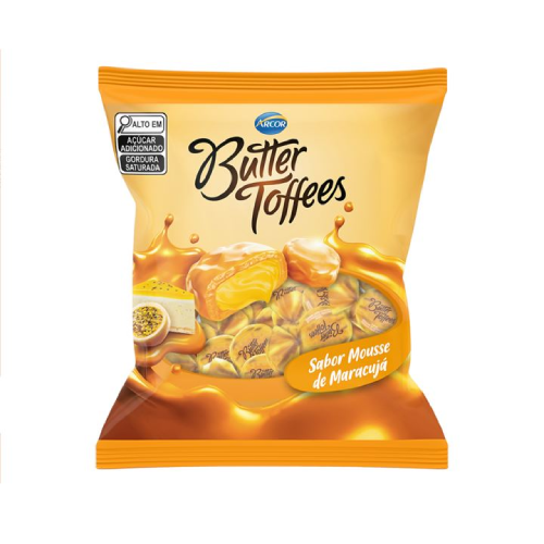 Bala Butter Toffees Sabor Mousse de Maracujá - Embalagem com 90G