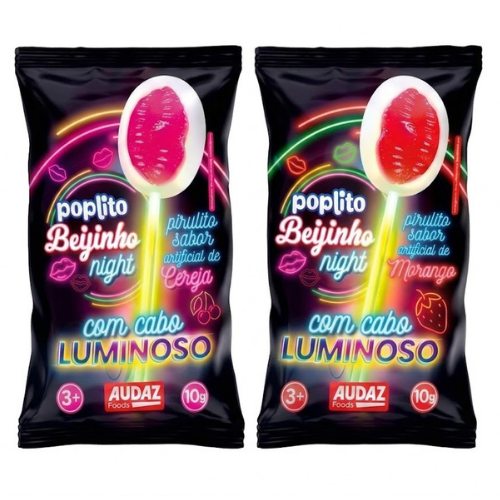 Pirulito Poplito Beijinho Night Sortido - Embalagem com 10G