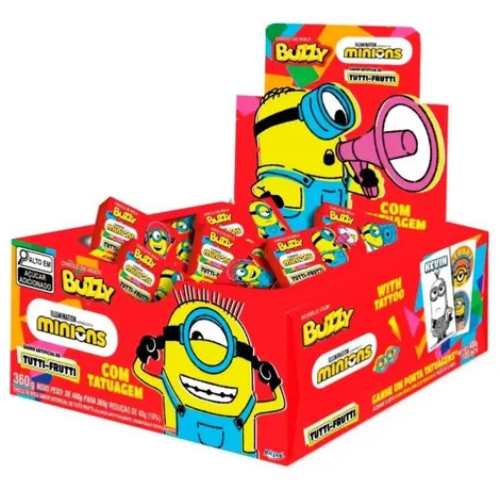 Chiclete Buzzy Minions Sabor Tutti Frutti - Embalagem com 360G