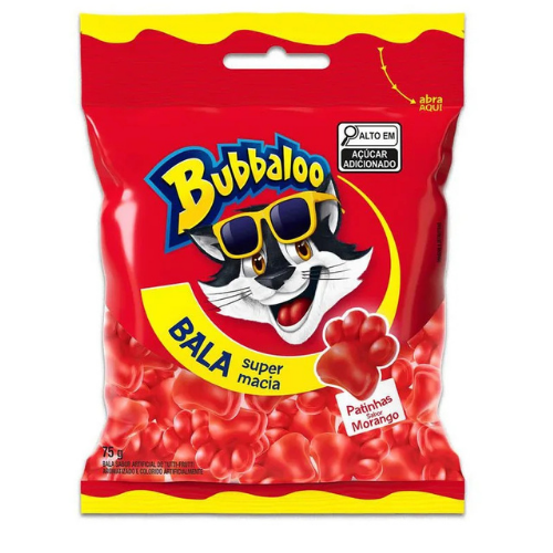 Bala Macia Bubbaloo Patinhas Sabor Morango - Embalagem com 75G